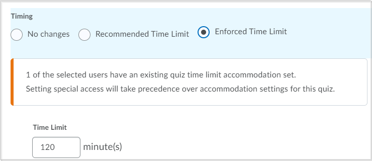 Timing area with warning about overwriting an accommodation.