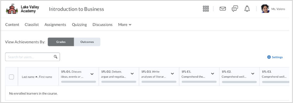 Message indicating that no learners are enrolled in a course