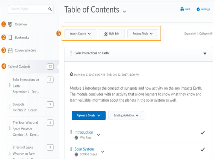 The content tool interface