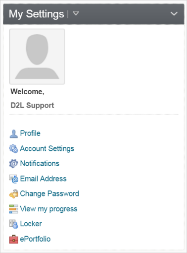 The My Settings widget in D2L Learning Environment