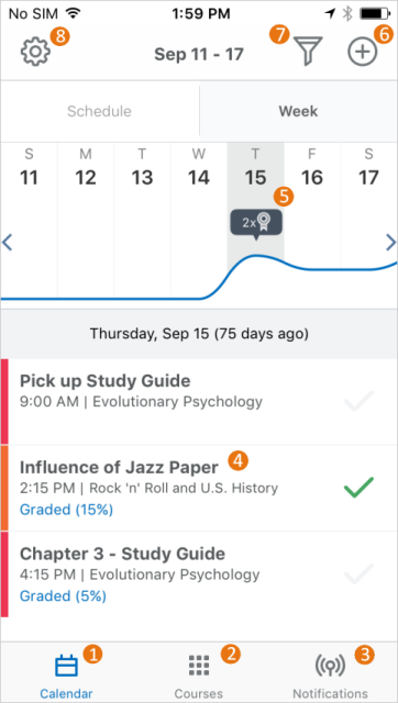 The Brightspace Pulse interface on iOS