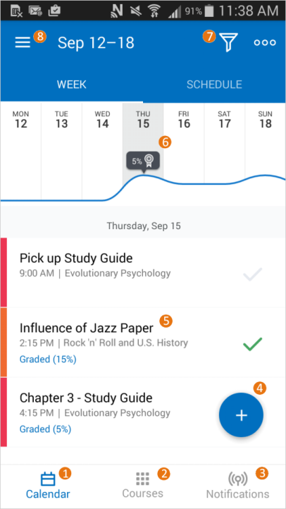 The Brightspace Pulse interface on Android