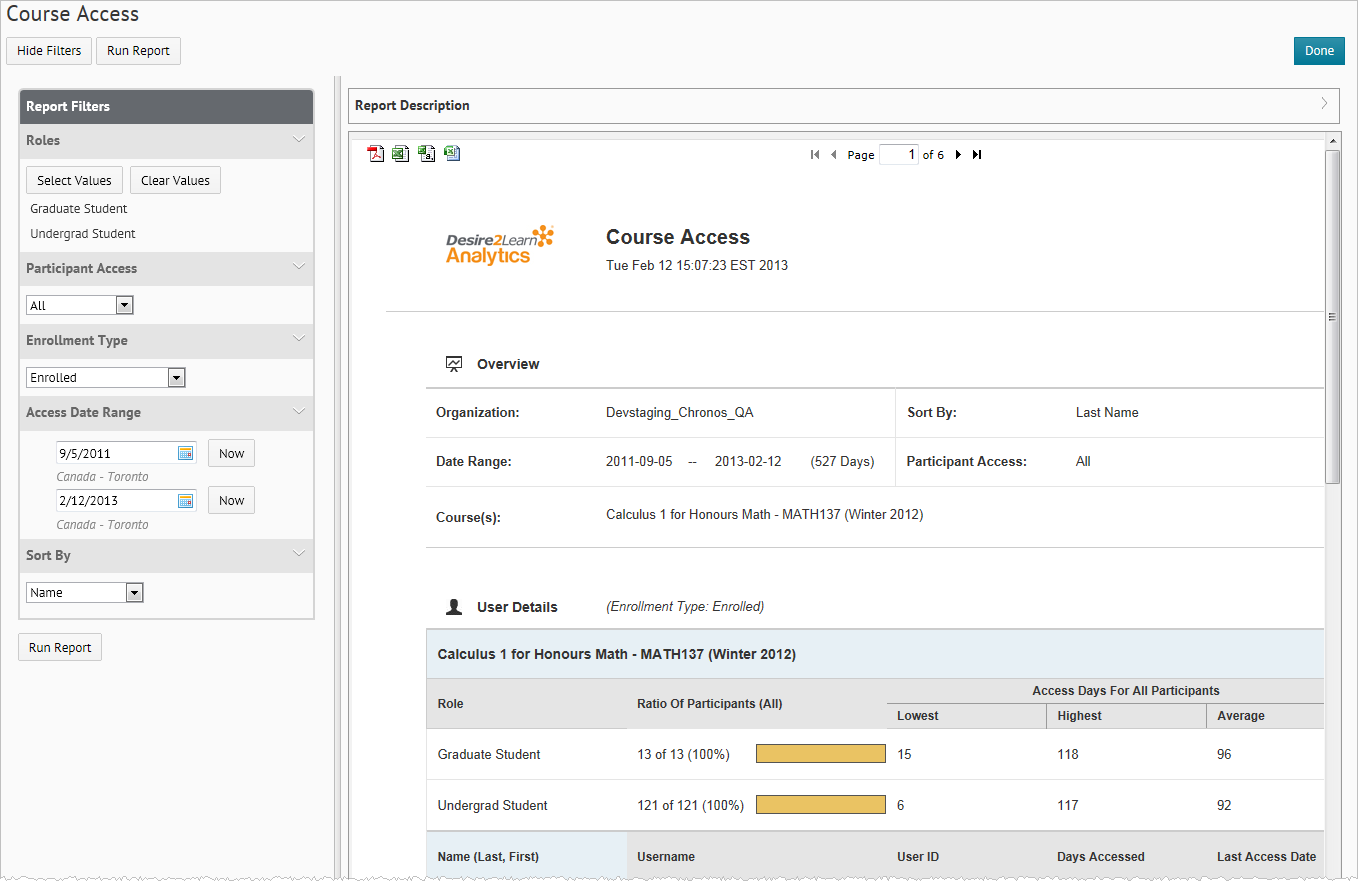 An example of a run report.