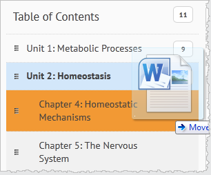 Drop targets appear orange to indicate a file can be added into the Table of Contents