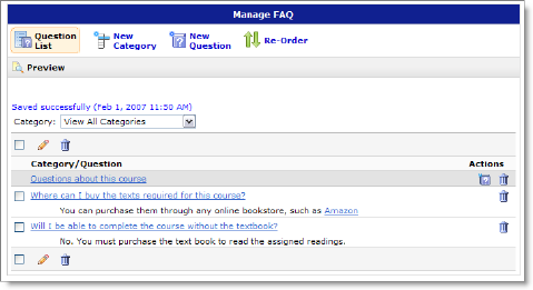 Manage FAQ page